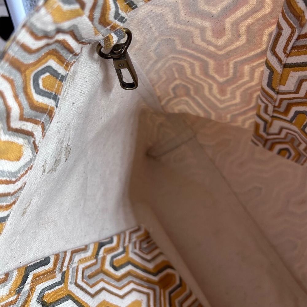 Joyn Purse‎ Tote Cotton With Leather Straps Yellow Geometric  Medium bohemian - Picture 7 of 9